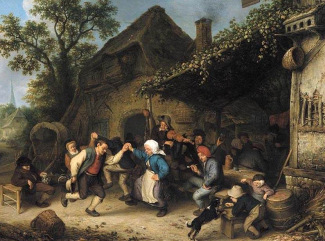 Peasants singing and dancing outside Inn