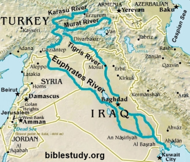 Euphrates and Tigris River with surrounding area