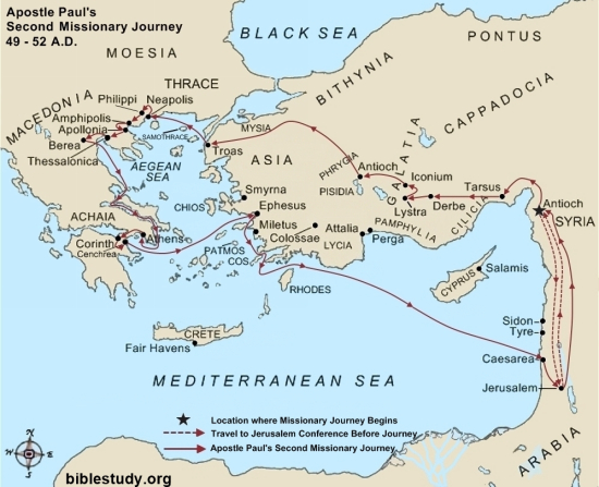 Apostle Paul's Second Missionary Journey Large Map