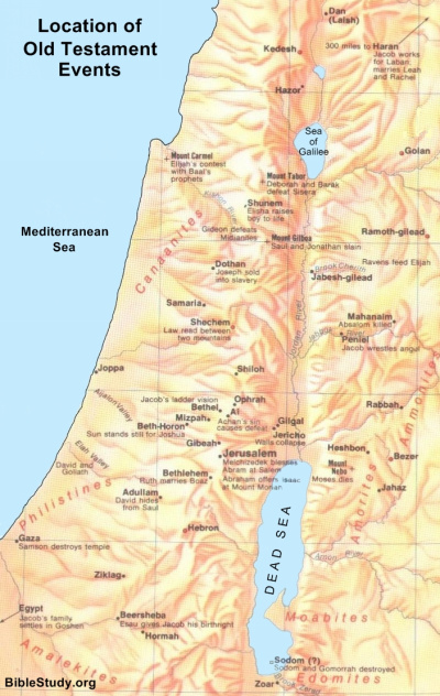 Map showing location of Old Testament Events