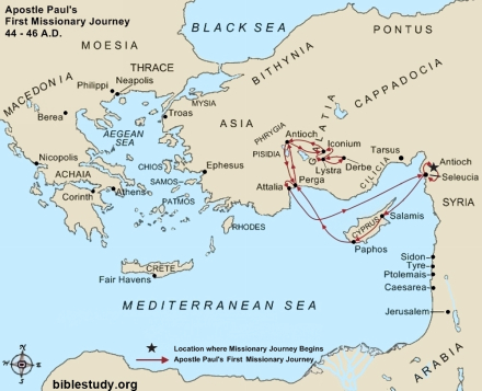 Apostle Paul's First Missionary Journey Map