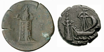 Second century A.D. Alexandria coins showing its famous lighthouse