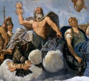 Pagan god Jupiter throwing lightning bolts