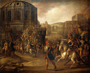 Roman army attacking large city