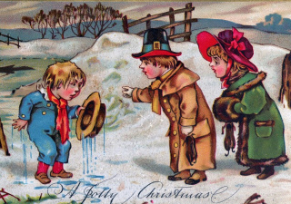 Victorian-era Christmas Card with children