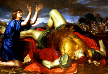David rejoicing after killing Goliath