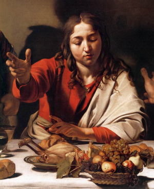 Jesus blessing meal at Emmaus