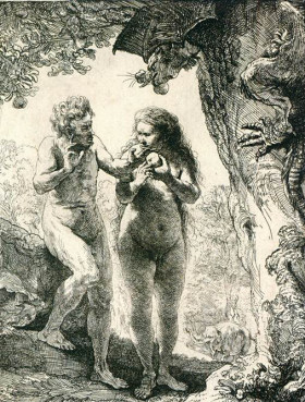 Adam and Eve tempted by the serpent