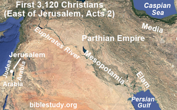 First 3120 Christians East of Jerusalem (Acts 2)