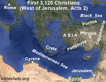 First 3120 Christians West of Jerusalem (Acts 2)
