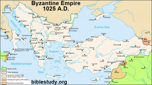 Map of Byzantine Empire in 1025 A.D.