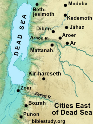 Ancient Israel Cities East of Dead Sea Map