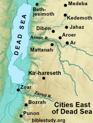 Cities East of the Dead Sea Map