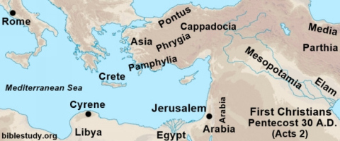 Map showing where First Christians lived in 30 A.D.