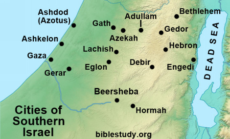 Cities of Southern Ancient Israel Map