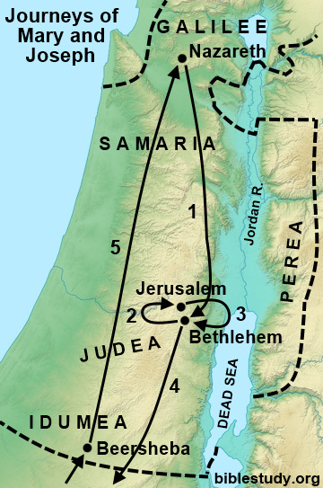 Journeys of Mary and Joseph map