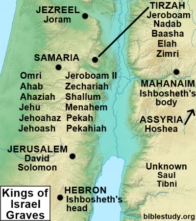 Grave locations for Kings of Ancient Israel map