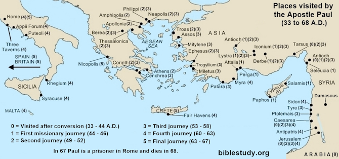 All cities visited by Apostle Paul Large Map