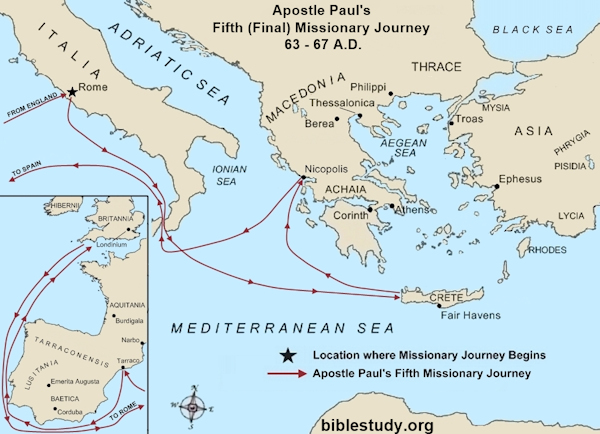 Apostle Paul's Final Missionary Journey Large Map