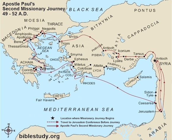 Apostle Paul's Second Missionary Journey Large Map