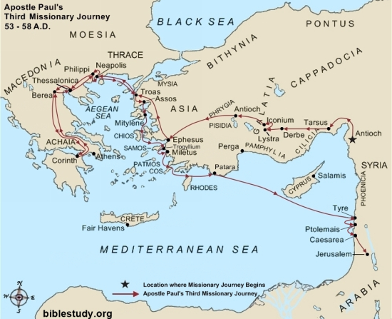 Apostle Paul's Third Missionary Journey Large Map