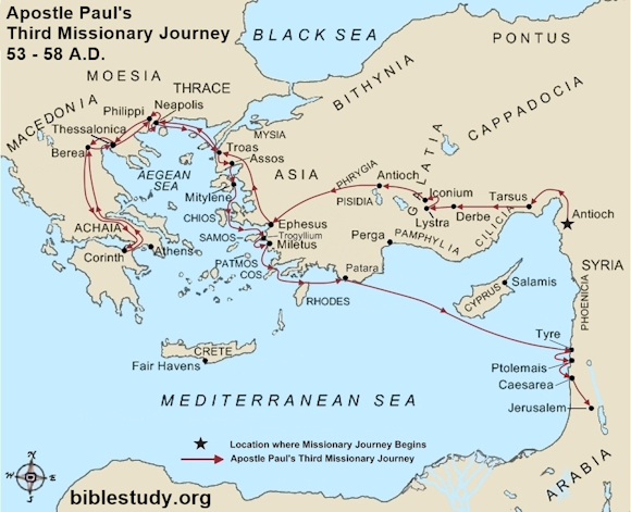 Apostle Paul's Third Missionary Journey Large Map