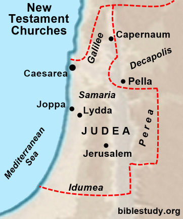 Joppa, Lydda, Pella New Testament Churches Map