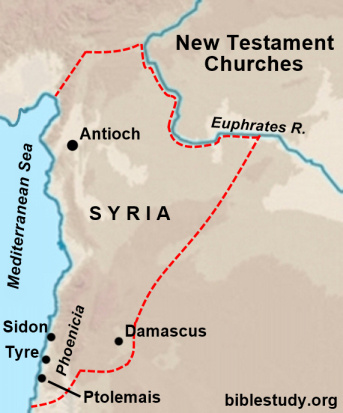 Damascus, Tyre, Sidon, Ptolemais New Testament Churches Map