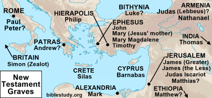 Grave locations for New Testament People map