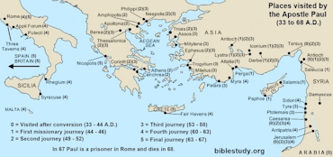 All cities visited by Apostle Paul Map