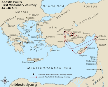 Apostle Paul's First Missionary Journey Map