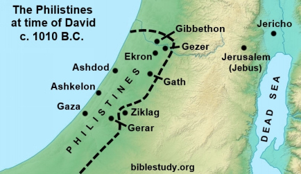 Map of Philistine territory at time of King David in 1010 B.C.