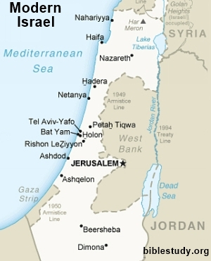 Map of modern Israel showing occupied lands