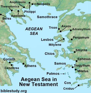 Location of Philippi in relation to the Aegean Sea Map