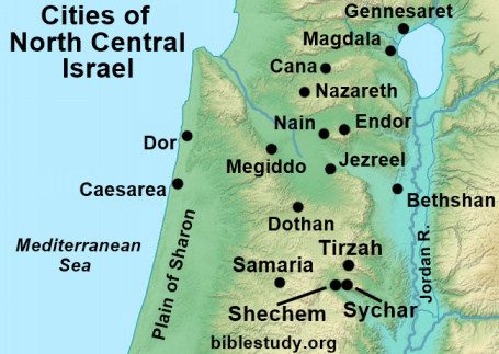 Map of Sea of Galilee and Israelite Cities south of it
