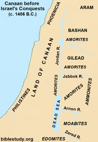 Map of where Amorites lived before Israel's Conquests