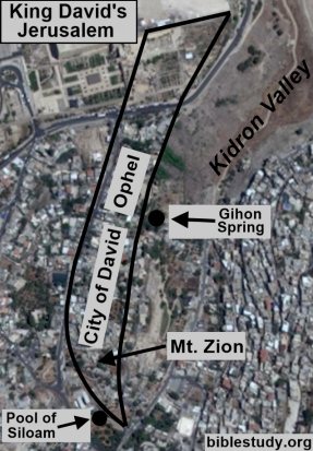 Location of Gihon Spring near King David's Jerusalem Map