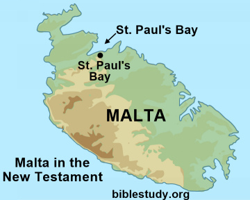 Island of Malta (Melita) in the New Testament Map