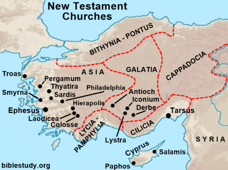 Map of New Testament Churches in Asia Minor