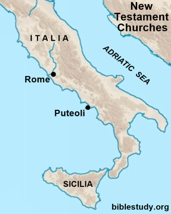 Map showing Rome and New Testament Churches in Italy
