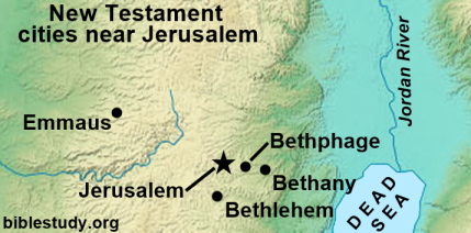 Location of Emmaus near Jerusalem Map