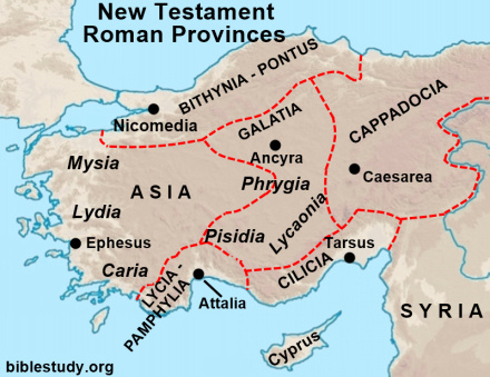 Map of New Testament Roman Provinces in Asia Minor