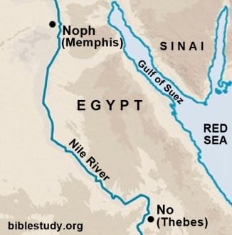 Map of southern Egypt showing part of Nile River