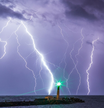 Lightning Behind a Lighthouse
