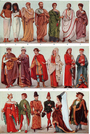 Clothing worn from ancient Egypt to 15th century Europe