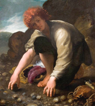 Young King David Gathering Stones to Fight Goliath