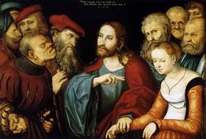 Christ and woman caught in adultery