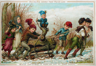 Victorian-era Christmas Card - Yule Log