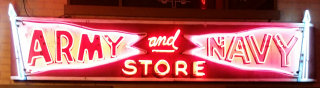 Vintage sign promoting army, navy store