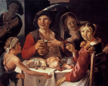 Young peasant couple eating